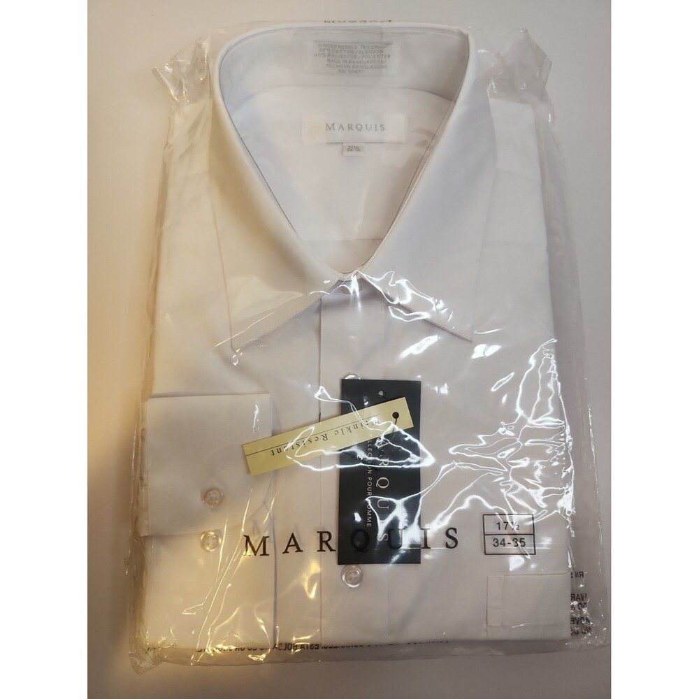Marquis 009 Mens Button Down Dress Shirt White Sz 17.5  34-35 NWT